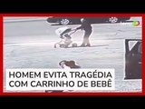 Homem salva bebê em carrinho desgovernado que ia para o meio do trânsito nos EUA