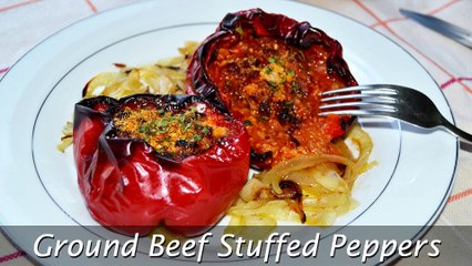 Download Video: Ground Beef Stuffed Peppers - Easy Stuffed Red Bell Peppers with Ground Meat Recipe