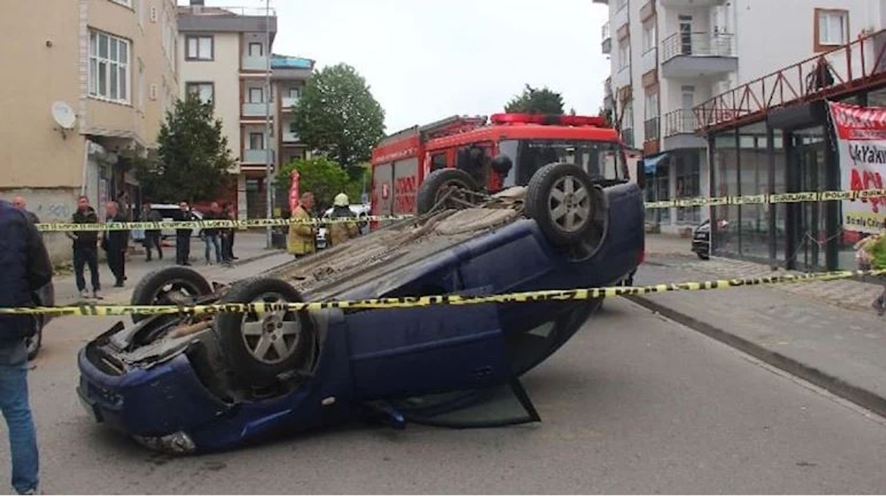 İlginç kaza: Düz yolda takla attı