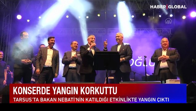 Mersin'de, AK Parti'nin düzenlediği konserde yangın çıktı! Bakan Nebati, alandan uzaklaştırıldı...