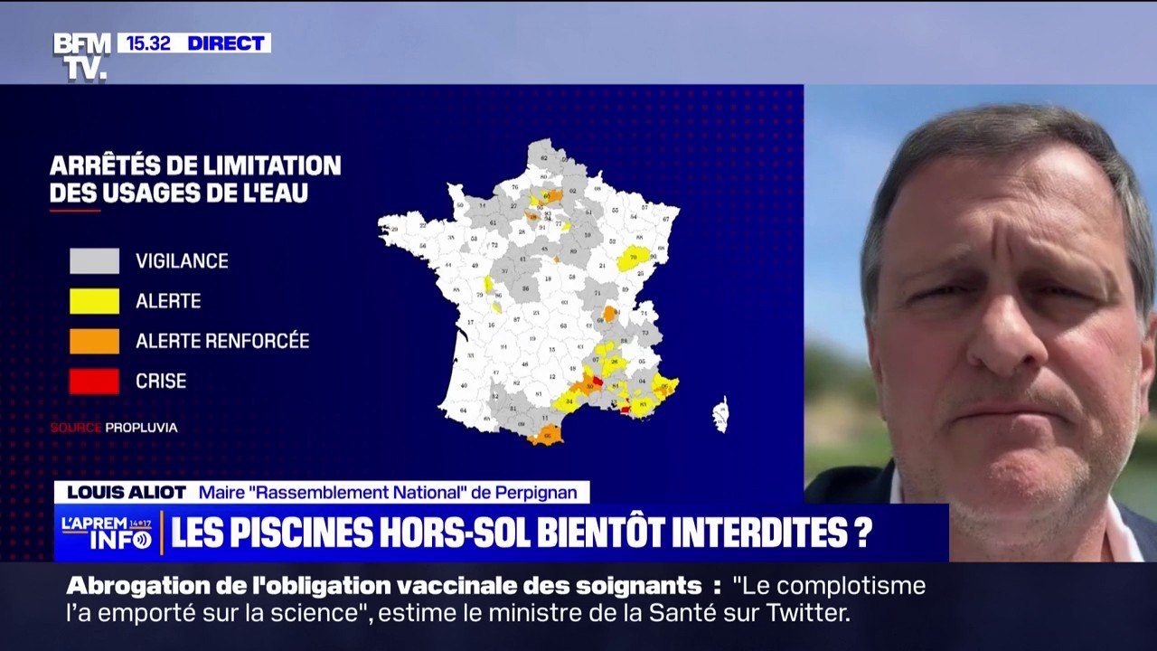 Interdiction des piscines hors-sol: "Ça n'empêchera personne d'aller acheter sa piscine gonflable en Espagne", estime Louis Alliot (maire RN de Perpignan)
