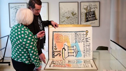 George Wyllie's daughter, Louise Wyllie speaks at the new exhibition of her fathers work.