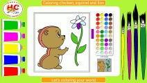 Coloring chicken, squirrel and lion