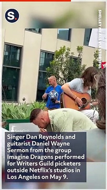 Imagine Dragons Duo Perform for Writers Guild Picketers Outside Netflix Studios