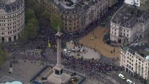 Anti-monarchy protesters gather in Trafalgar Square