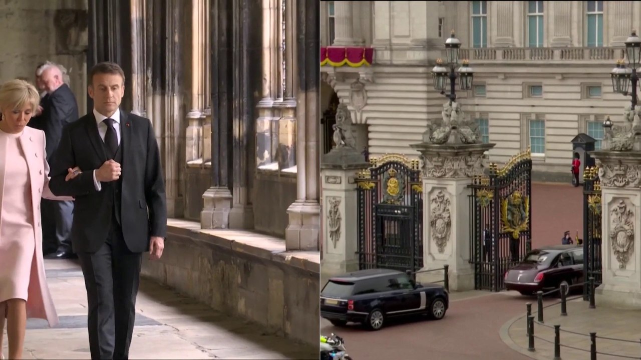 مشاهد لوصول الرئيس الفرنسي وزوجته للمشاركة في حفل تتويج #الملك_تشارلز_الثالث  #العربية #بريطانيا