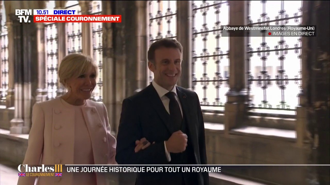 Emmanuel et Brigitte Macron arrivent à l'abbaye de Westminster pour le couronnement de Charles III