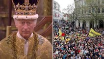 İngiltere'de Kral'ın taç giyme töreni sırasında monarşi karşıtı protesto