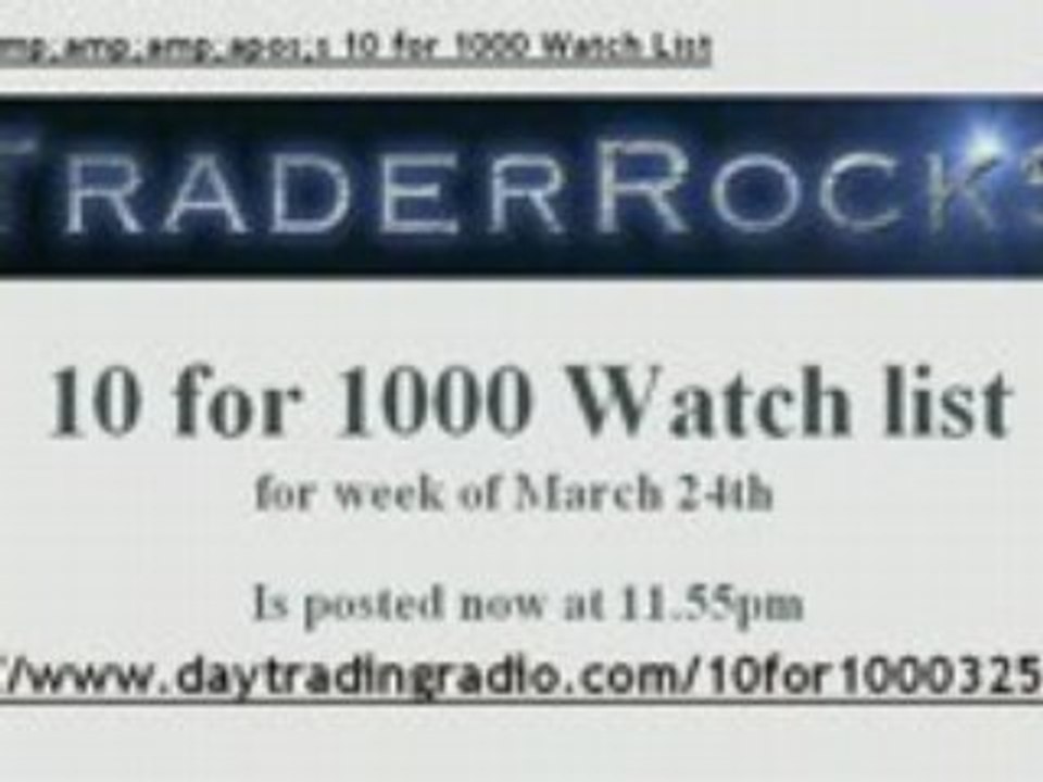 10 for 1000 Watch List www.daytradingradio.com