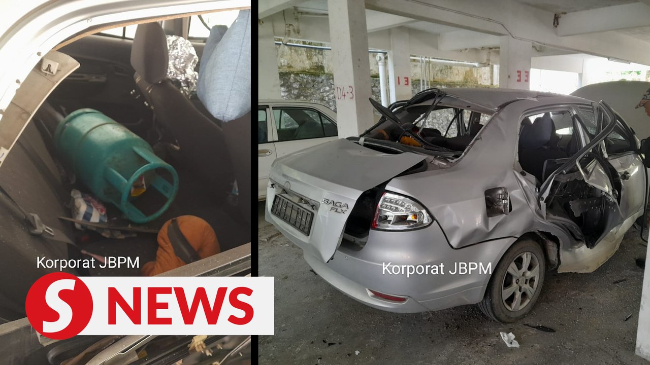 LPG gas tank left on car seat explodes, damaging vehicle