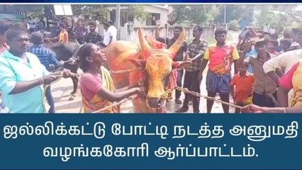 நாமக்கல் ஜல்லிக்கட்டுக்கு அனுமதி கோரி காளைகளுடன் ஆர்ப்பாட்டம்
