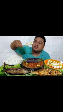 Mukbang Quail Egg Satay with rice, Spicy Sauce Haley, Cakalang Fish, Smoked Milkfish