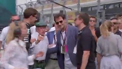Jackie Stewart breaks through VIP barrier to help Sky’s journalist interview Roger Federer
