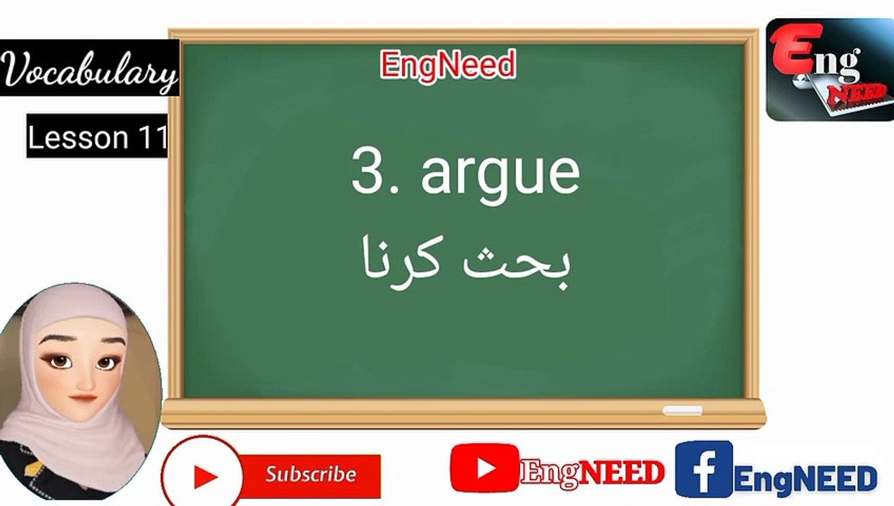 Lesson 11 | Vocabulary | Used in Daily life | Easy to learn | @EngNEED #speakenglish #vocabulary Vocabulary, build your language. Easy to learn with Urdu translation. 1 minute = 10 words Easy to learn. Speak English like a native speaker. Keep watching