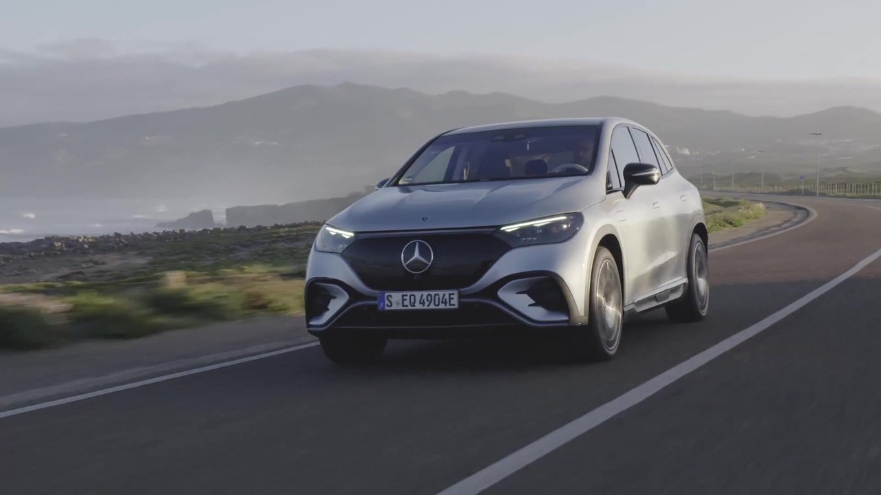 The new Mercedes-Benz EQE 350 4MATIC SUV in high-tech silver Driving ...