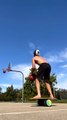 Guy Makes Multiple Basketball Trickshots While Balancing Himself on Rola-Bola