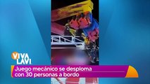 Juego mecánico en feria se desploma con personas abordo