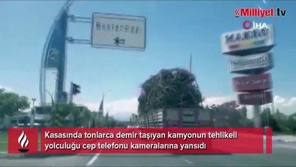 Malatya’da demir yüklü kamyonun tehlikeli yolculuğu