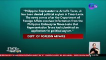 JUST IN: Aplikasyon para sa asylum ni Teves, 'di inaprubahan ng Timor Leste | SONA