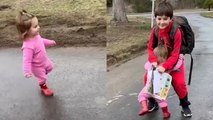 SIBLING LOVE! Heartwarming Moment as Toddler Waits for Brother to Get Off the Bus