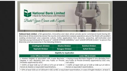 National Bank Job Circular 2023।Junior Officer General। Junior Officer Cash