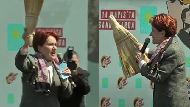 Akşener'i hiç böyle görmediniz! Eline aldığı süpürgeyi sallayarak söyledi: Böyle süpüreceğiz onları