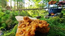 Crispy Chicken Burger cooked in the WILD! ASMR cooking in the forest