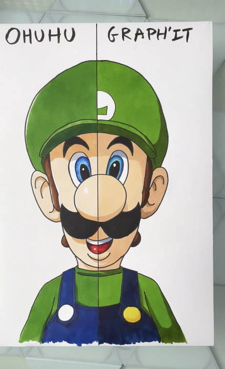 Dessin de Luigi de Mario Bros avec du feutre alcool Graph’it Brush