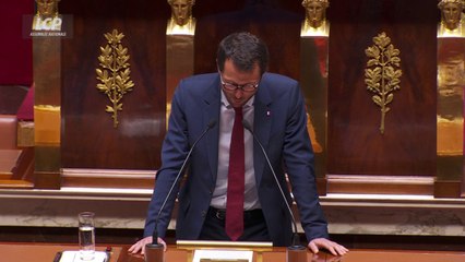 Mathieu Lefèvre défend sa proposition de loi, qui vise à rendre obligatoire le pavoisement des drapeaux européen et français sur le fronton des mairies