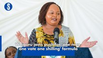 Waiguru joins push for 'one man one vote one shilling' formula