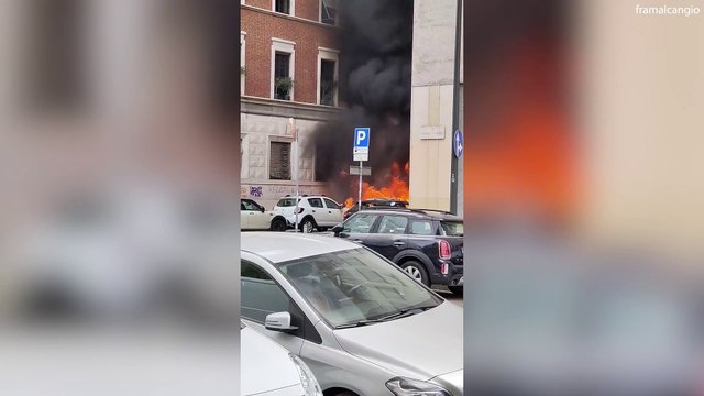 Video shows vehicles in flames after explosion in central Milan