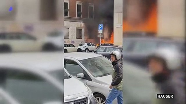 Vehicles burn in Milan after oxygen van explosion