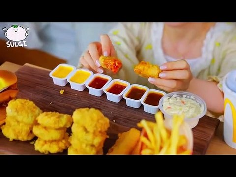 ASMR MUKBANG Mac Crispy Burger, Quarter pound Cheese burger, Chicken Nugget, Cheese stick.