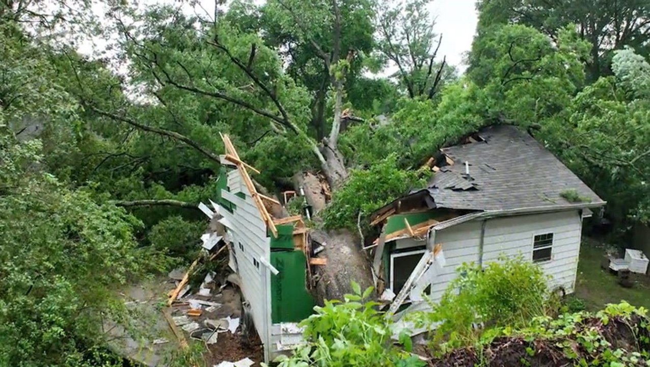 Aftermath of 600-year-old oak tree splitting house in half in Arkansas