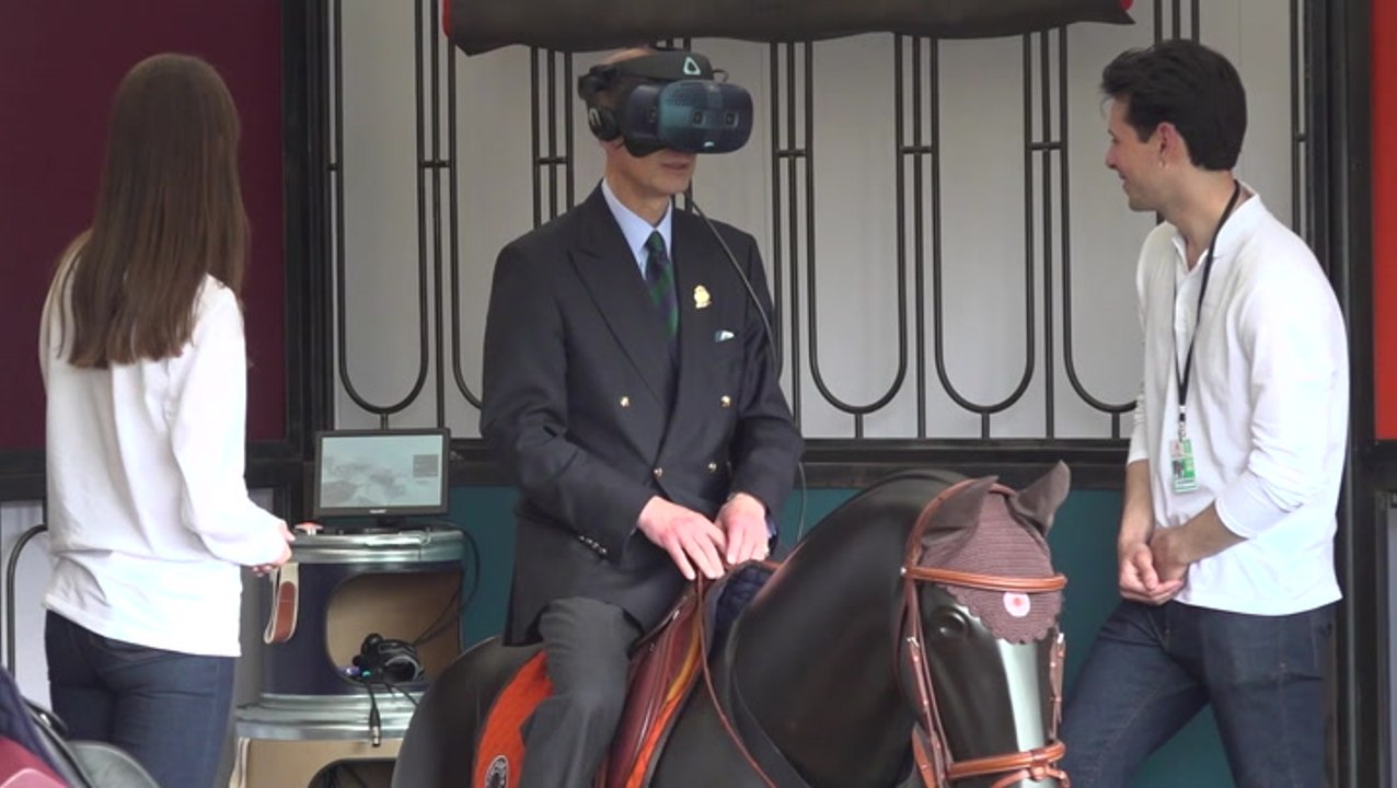 The Duke of Edinburgh appears baffled by VR horse experience at Royal Windsor Horse Show