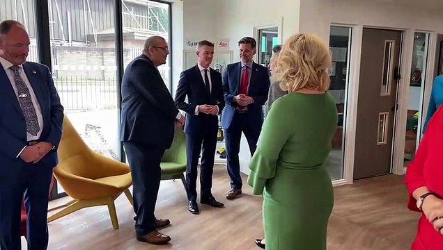 Forest MP Mark Harper and District Council Leader Tim Gwilliam are presented to Princess Anne