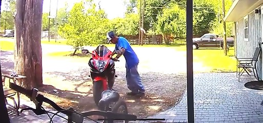 Negligent Neighbor Keeps Dropping New Motorcycle