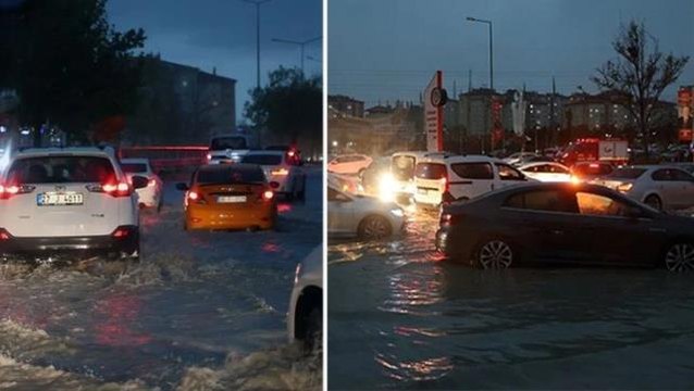 Ankara'da sağanak yağış sonrası yollar dereye döndü, sürücüler ilerleyemedi