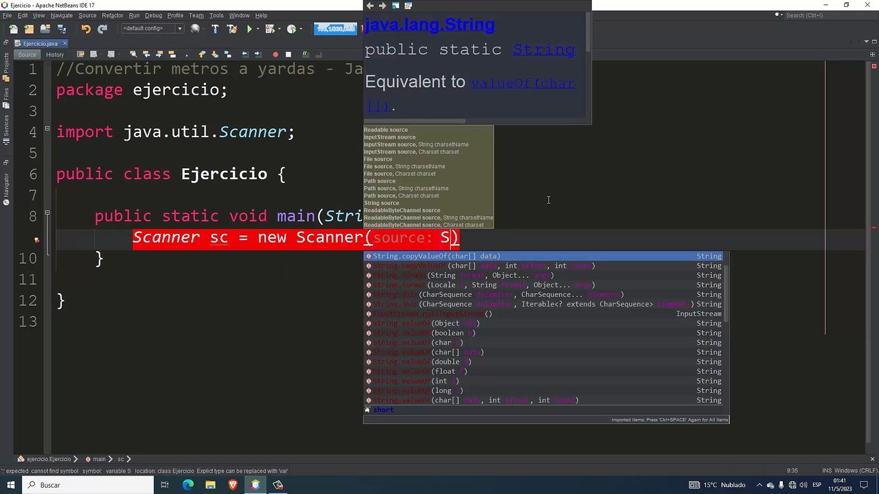 Convertir metros a yardas en Java
