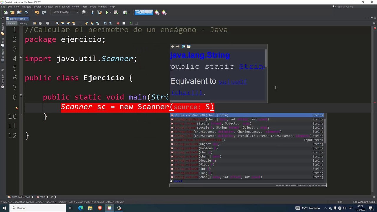 Calcular el perímetro de un eneágono en Java