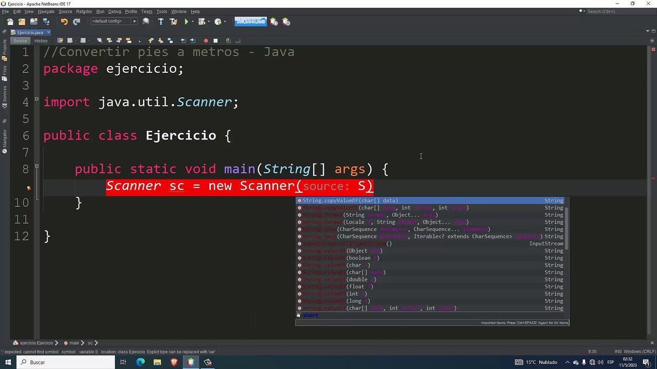 Convertir pies a metros en Java