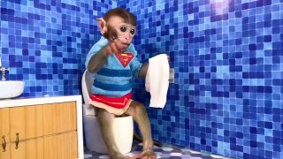 #New Cartoon 2023# Monkey_ Baby Bon Bon_ oes_ to the toilet_plays_with_ Ducklings_ in the swimming p