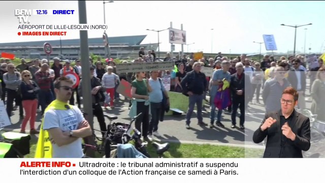 Rassemblement en cours à l'aéroport de Lille-Lesquin contre le projet d'extension