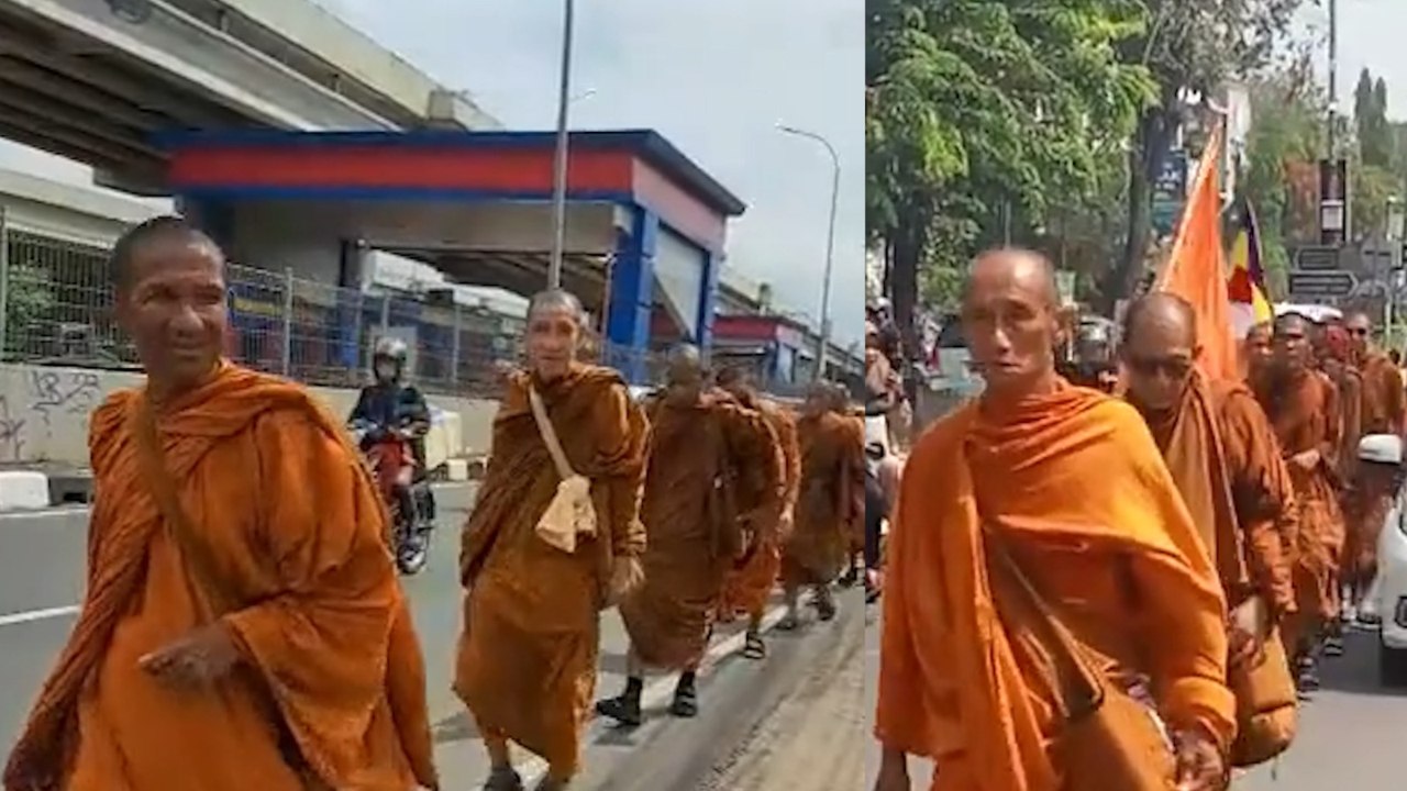 Puluhan Biksu Jalan Kaki dari Thailand ke Candi Borobudur #Shorts