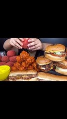 Mukbang Spicy Indian fried chicken, big burgers, hotdogs