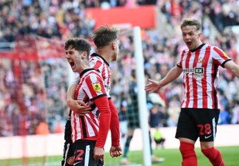 Download Video: Joe Nicholson reacts after Sunderland's 2-1 win over Luton in the play-off semi-final first leg