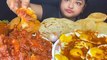 Mukbang Big fried egg, canai bread, Indian spicy chicken curry, big onions