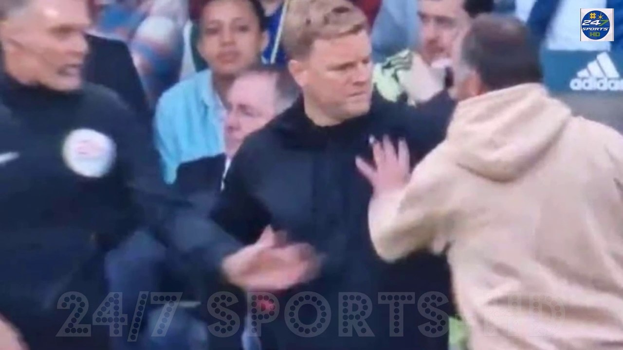Newcastle boss Eddie Howe shoved by fan who invades pitch before security pile in