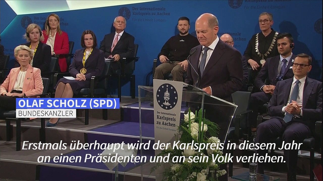 Karlspreis für Selenskyj: Scholz würdigt Tapferkeit der Ukrainer
