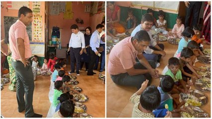 आंगनवाड़ी केंद्र में कलेक्टर आशीष सिंह ने बच्चों के साथ जमीन पर बैठकर खाया खाना, निरीक्षण भी किया